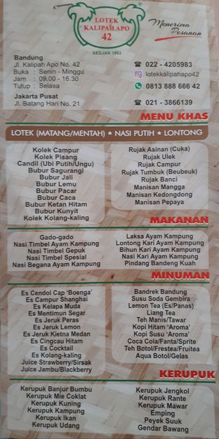 Lotek Kalipah Apo 42 Menu